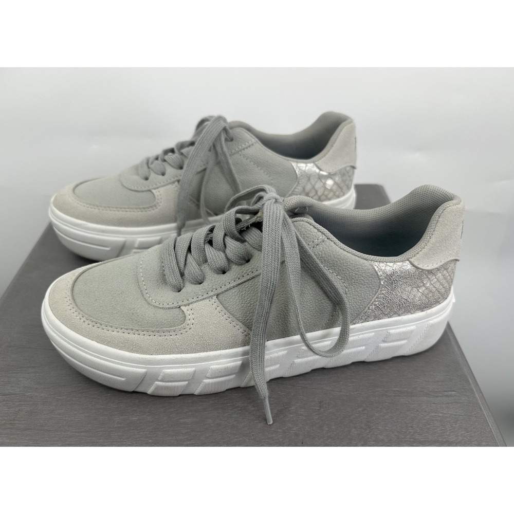 Blowfish Malibu Gray Suede Low Top Platform Sneakers Silver Croc Shoe Womens 8.5